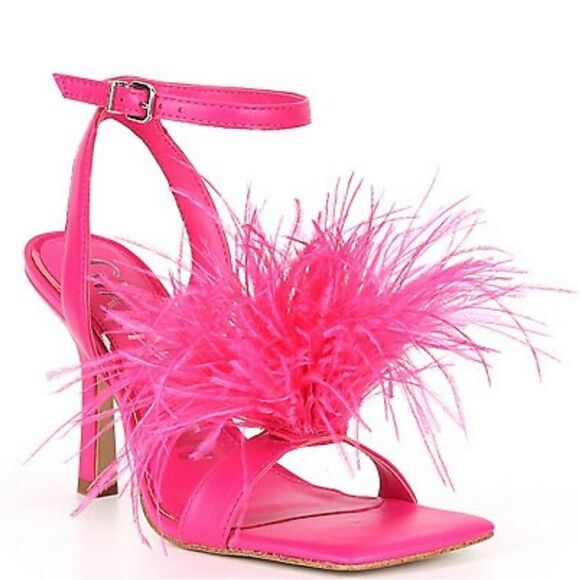Gianni Bini Neela Feather Square Toe Dress Sandals in Pink Size 6 - Picture 1 of 5